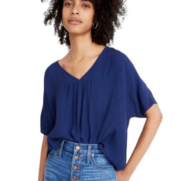 Madewell Rhyme Navy Vneck Top Blouse Size Small NWT - Picture 1 of 9